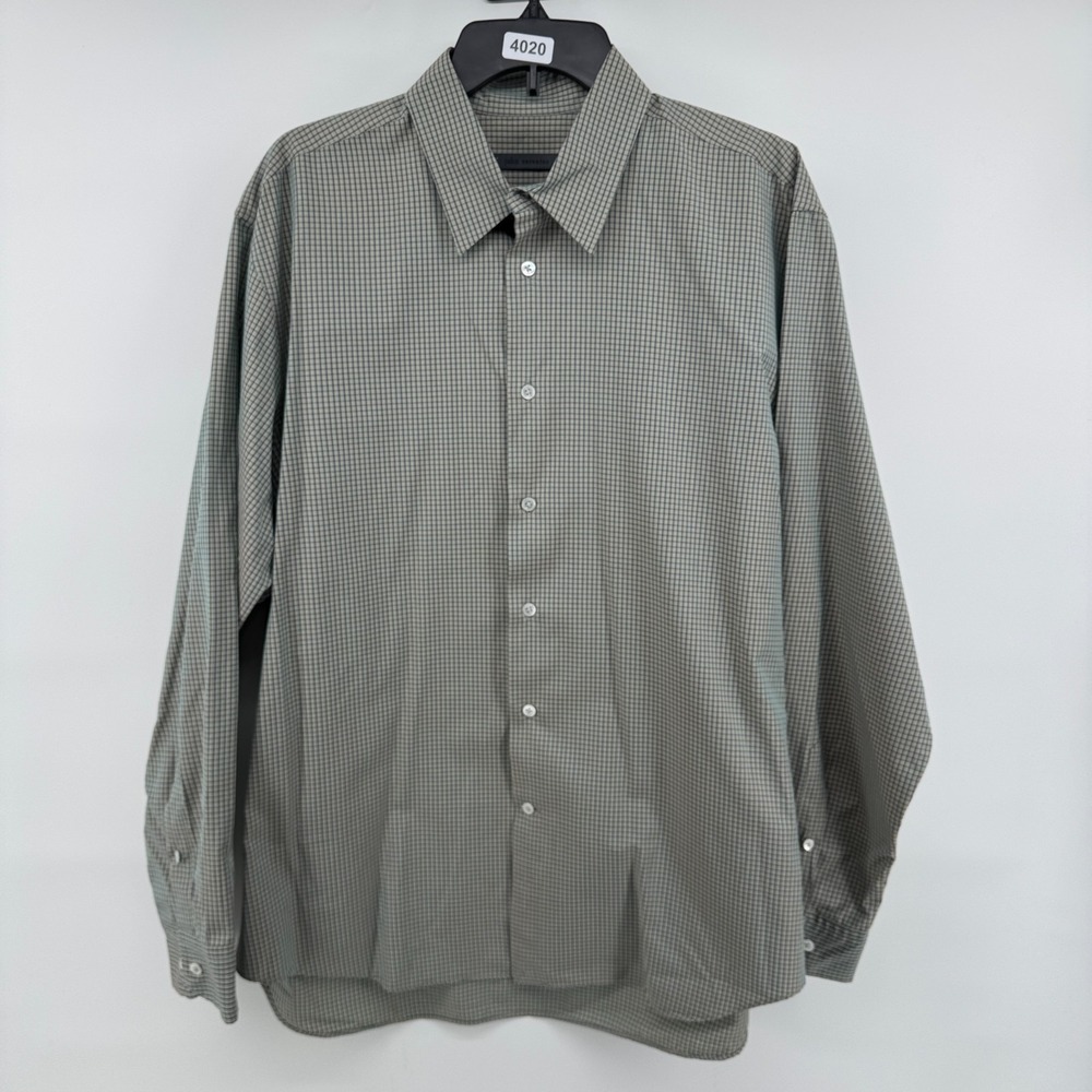 JOHN VARVATOS SHIRT XL Green Plaid IRIDESCENT Long Sleeve Button Down